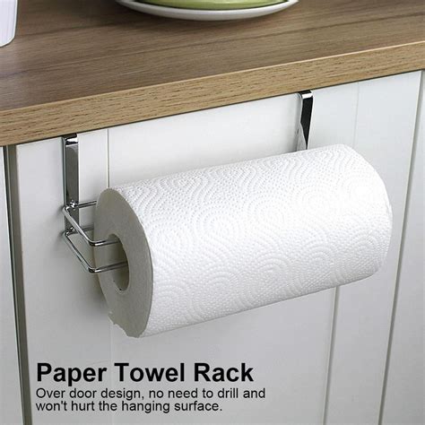 over the cabinet door stainless steel paper towel roll holder|inside cabinet door paper holder.